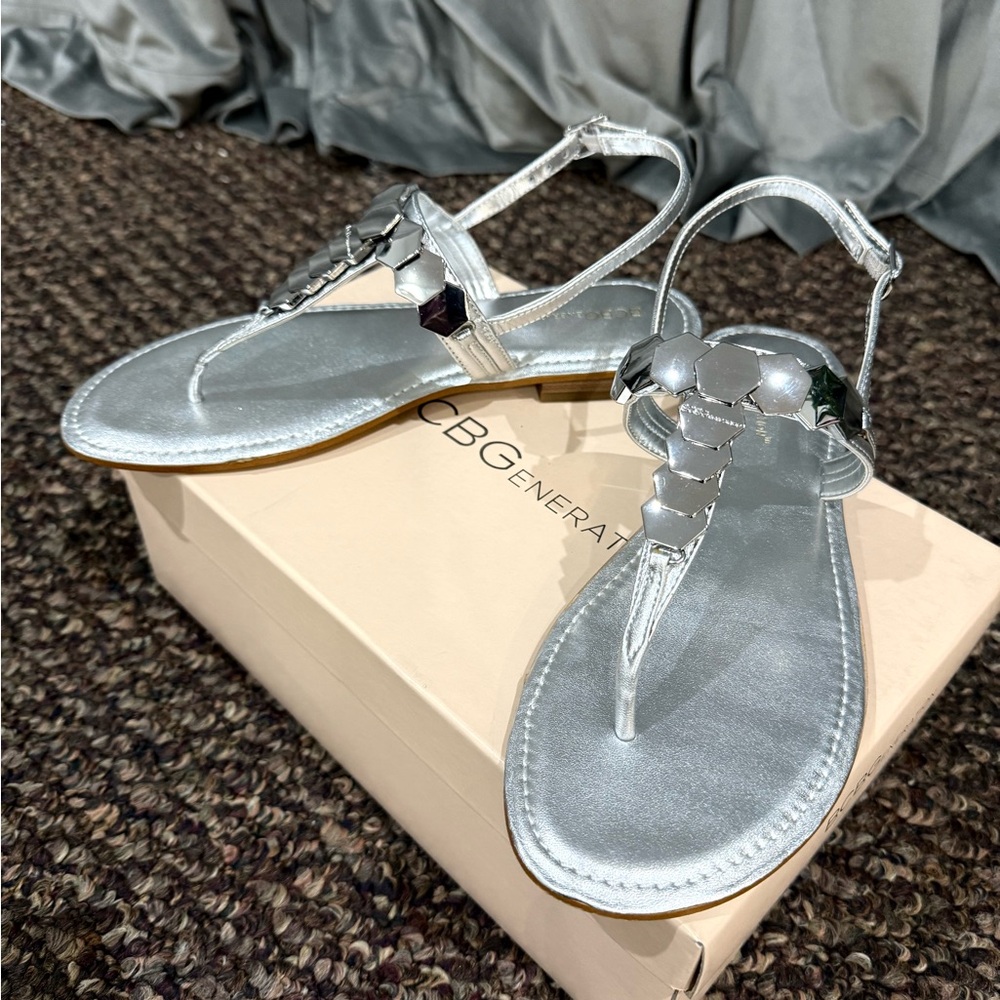 BCBGeneration Metallic Silver Women's Sandals